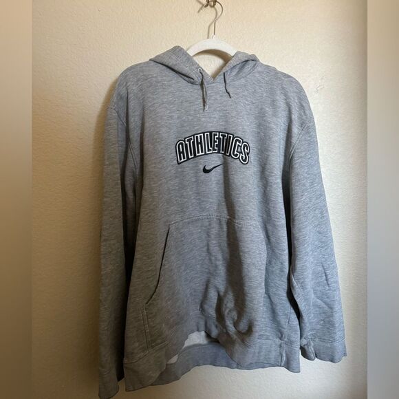 Vintage Y2K NIKE Athletics Spell out center swoosh Hoodie Sweat Sz XL Silver Tag - Picture 1 of 6